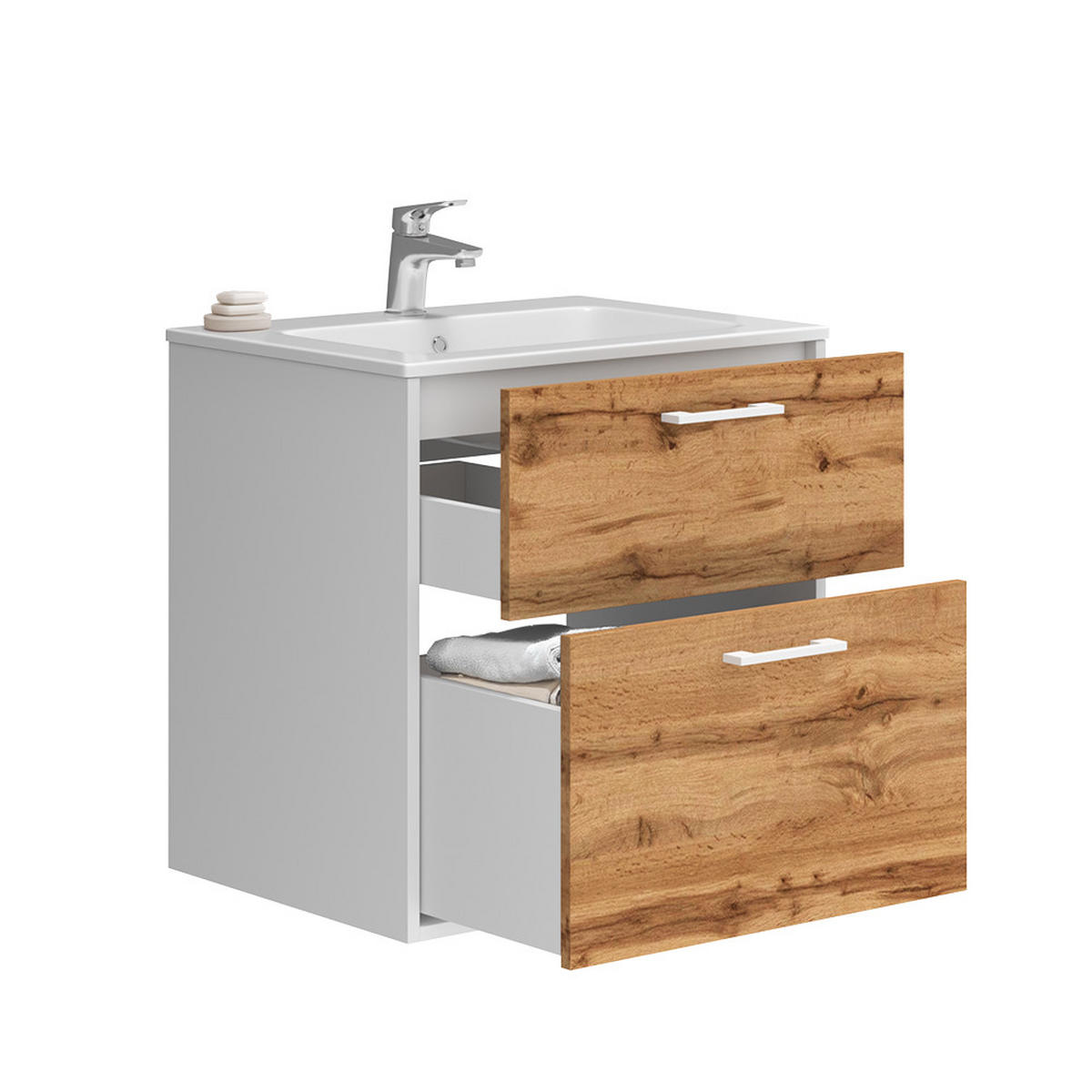 WASCHBECKENUNTERSCHRANK Lanco Weiß/Goldkraft Eiche 61 x 61.5 cm mit Waschbecken - Honigeiche/Weiß, Holzwerkstoff (61/61.5/46.5cm) - Vicco