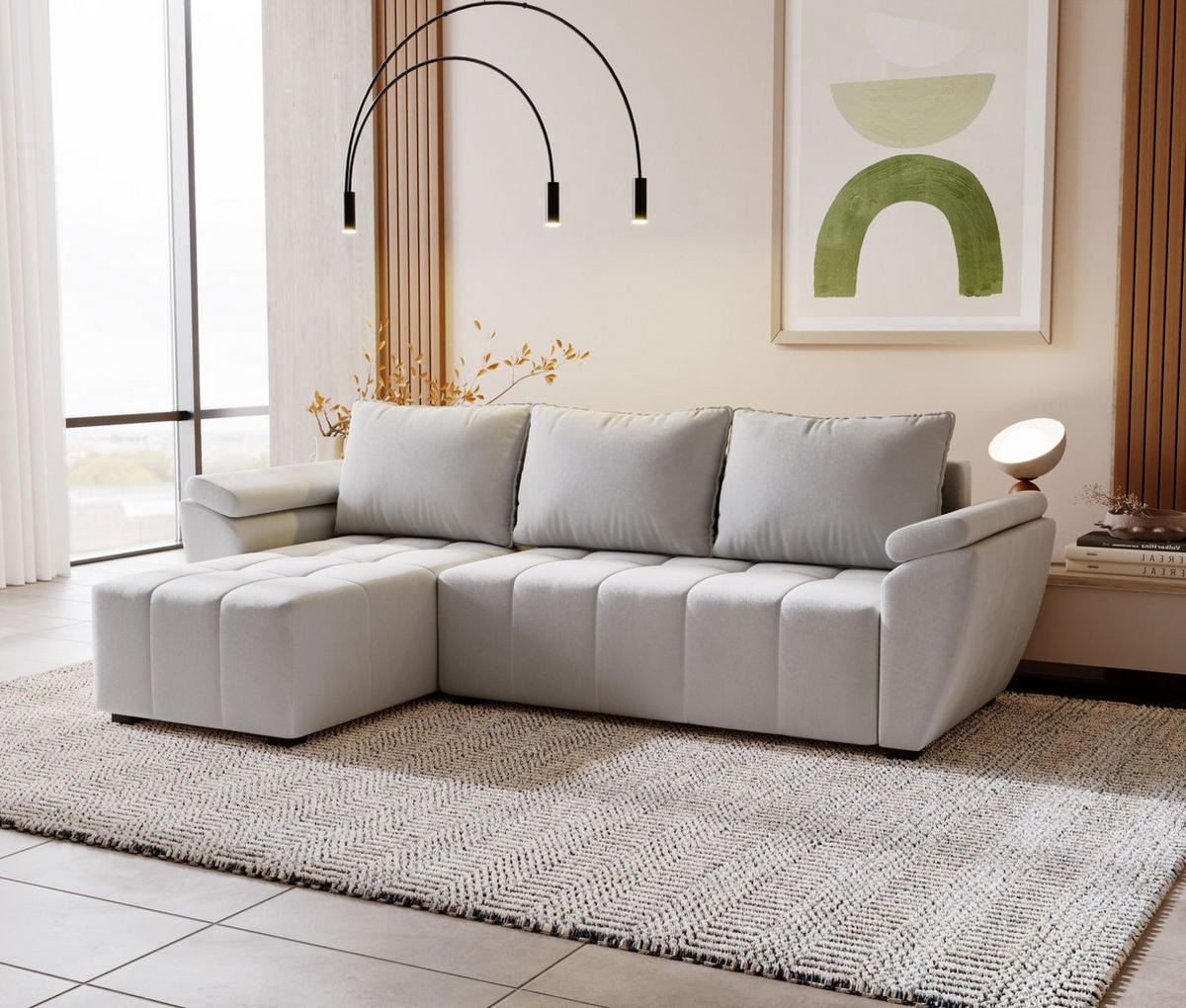 ECKSOFA ZEUS L Monolith 84 Links mit Schlaffunktion - Grau, Textil (251/140cm) - Bedante