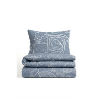 BETTWÄSCHE-GARNITUR Premium Melange Lokomotive blau, 100x135 cm + 40x60 cm - Blau, Textil (100/135cm) - biberna