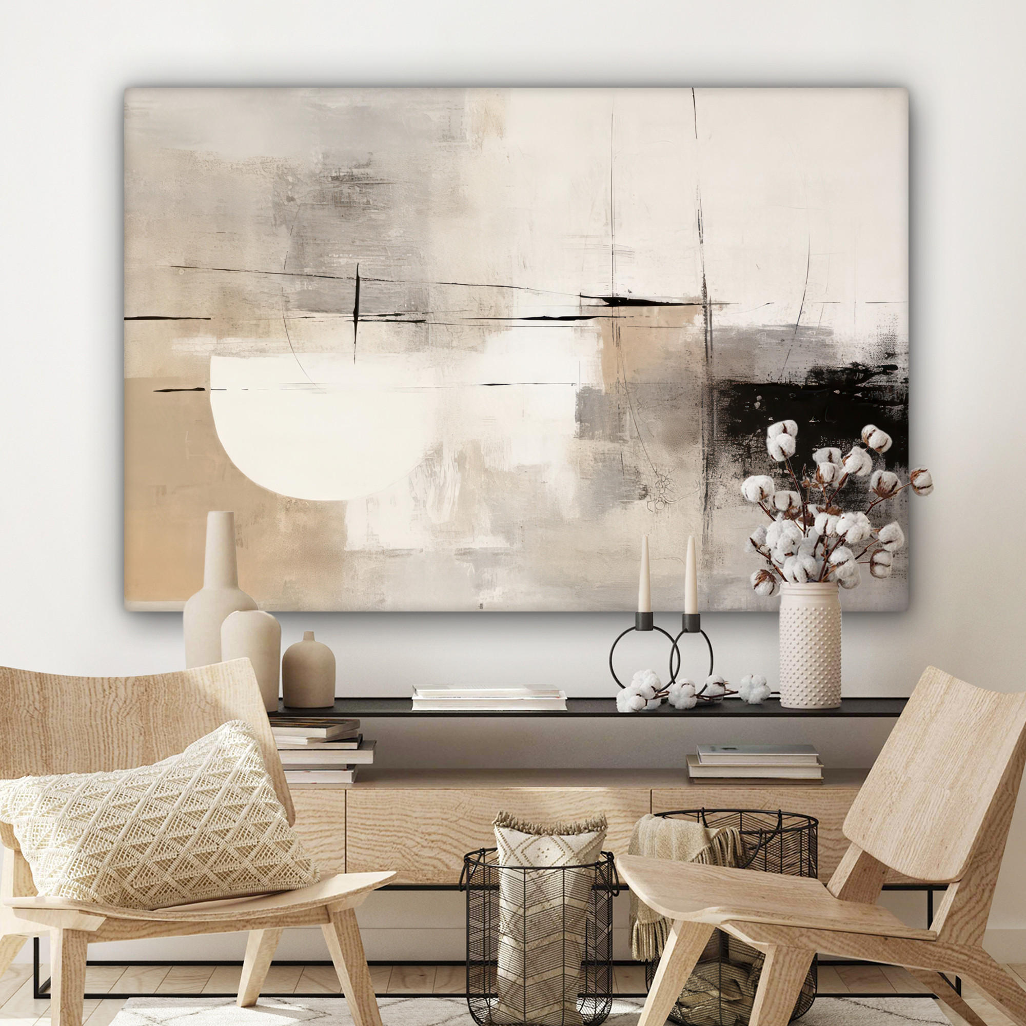 LEINWANDBILD Abstrakt - Kunst - Grau Wohnzimmer 120x80 cm - Hellgrau, Textil (120/80cm) - MuchoWow