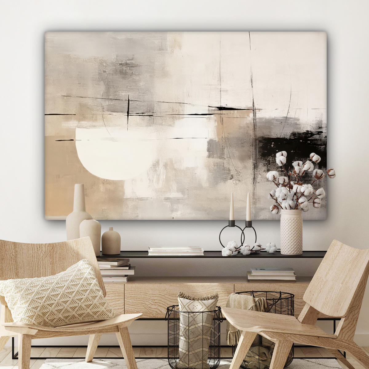 LEINWANDBILD Abstrakt - Kunst - Grau Groß 140x90 cm - Hellgrau, Textil (140/90cm) - MuchoWow