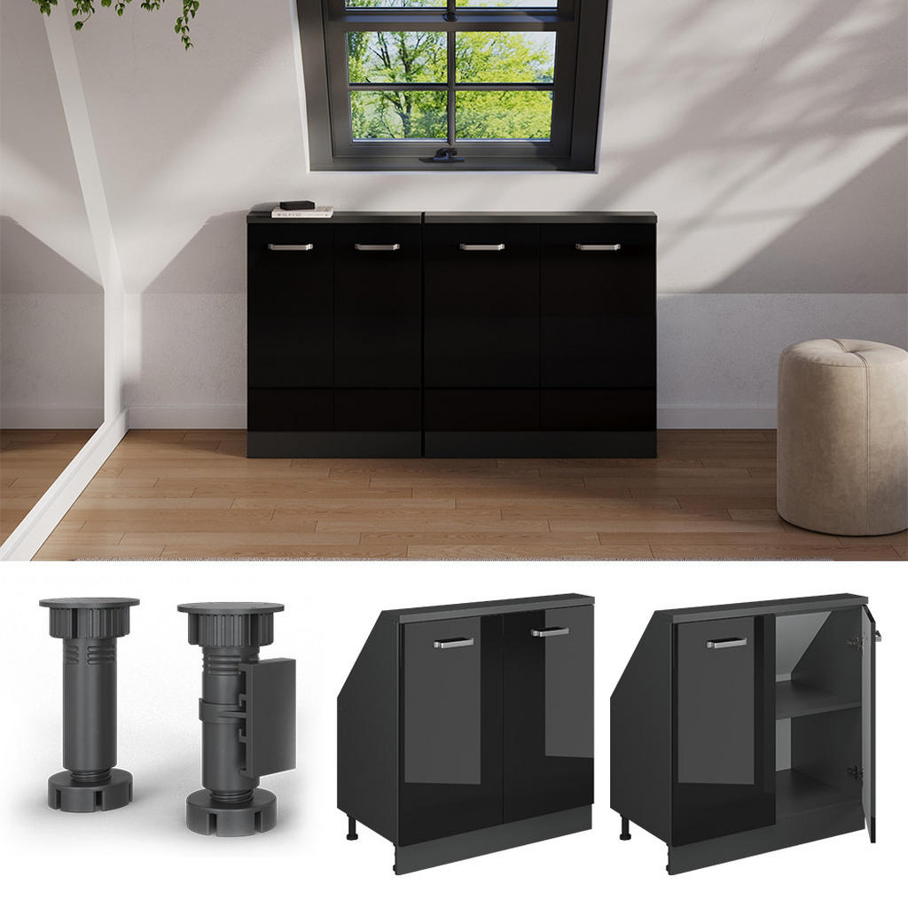Vicco Dachschrägenschrank | Schwarz Hochglanz | 80/83.8/46 cm | Schwarz Hochglanz, Anthrazit