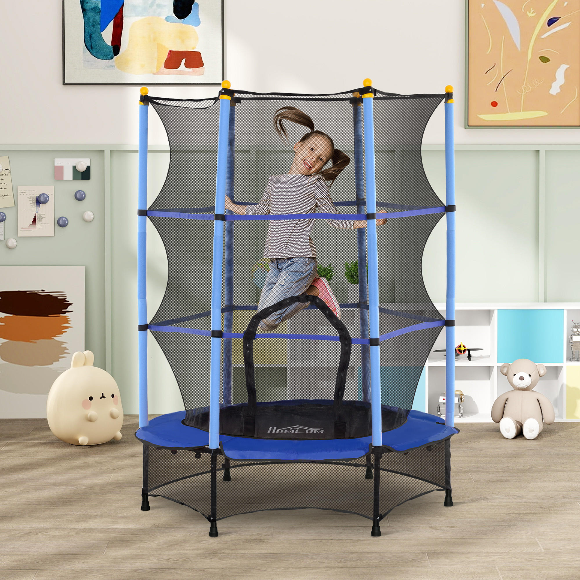 KINDERTRAMPOLIN - Blau, Kunststoff/Metall (140/140cm) - HOMCOM
