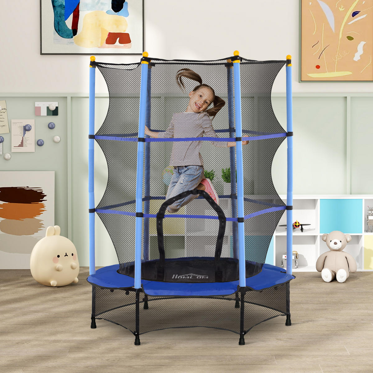KINDERTRAMPOLIN - Blau, Kunststoff/Metall (140/140cm) - HOMCOM