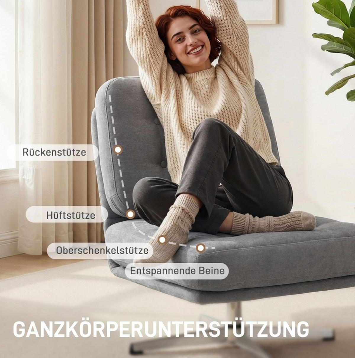 SESSEL 87/70/84 cm hellgrau aus Chenille und Metall mit 360°-Drehung - Hellgrau, Metall (70/84/87cm) - OKWISH
