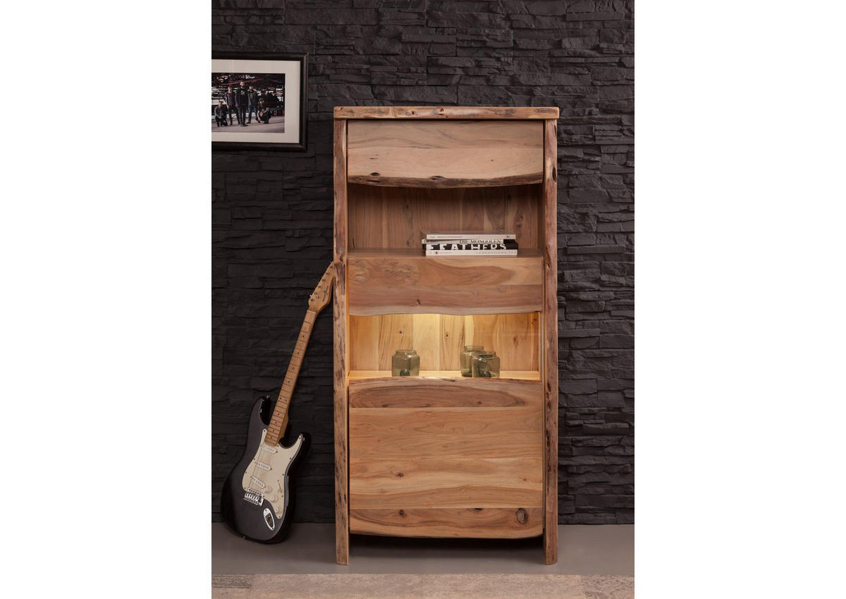 VITRINE Akazie 71x45x147 natur lackiert PURE ACACIA #110 - Braun, Holz (71/147/45cm) - Massivmoebel24