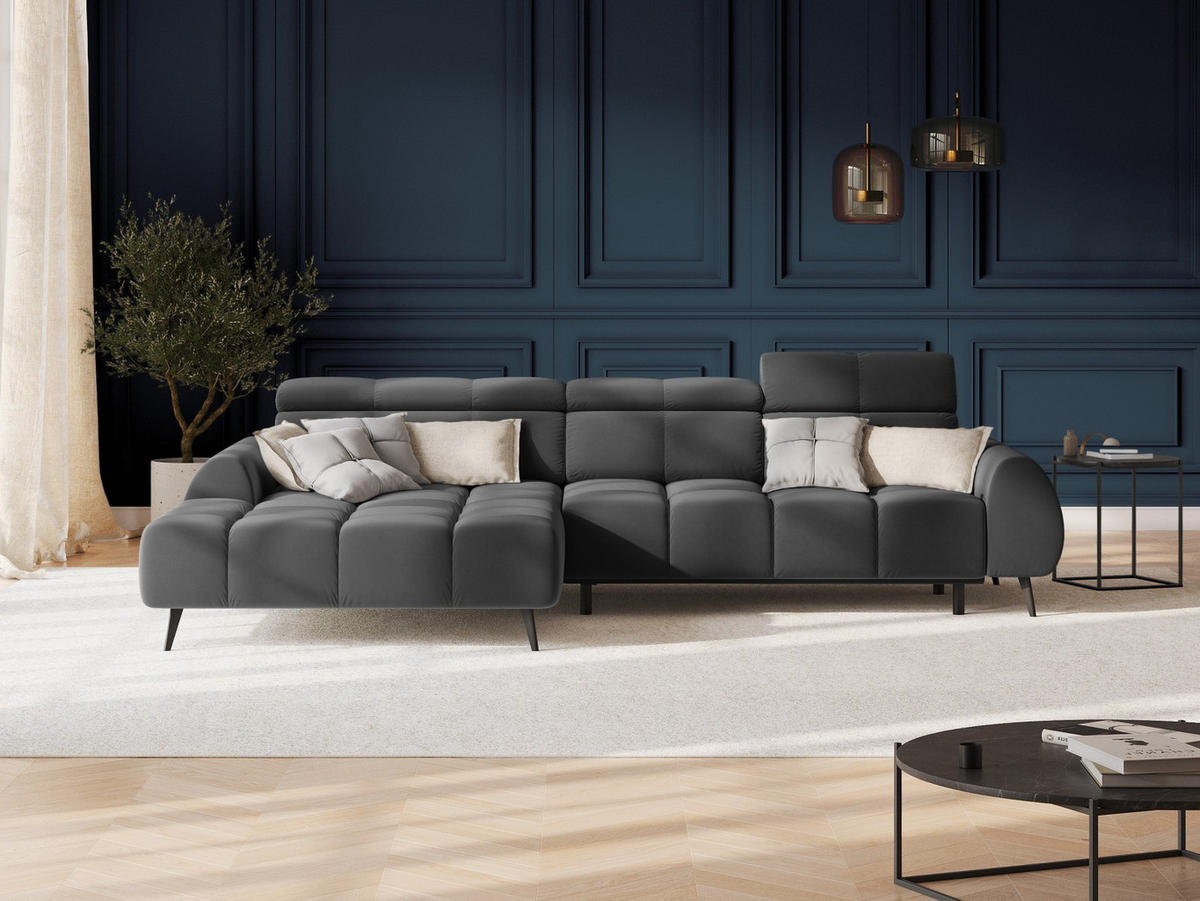 ELEKTRISCHES-ECKSOFA links Alyse aus Samt grau 5 Sitzplätze - Grau, Textil (188/295cm) - Micadoni
