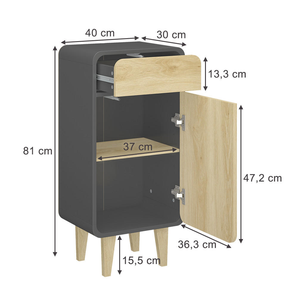 MIDISCHRANK Arla Anthrazit/Goldkraft Eiche 40 x 81 cm - Eichefarben/Anthrazit, Holzwerkstoff (40/81/30cm) - Vicco