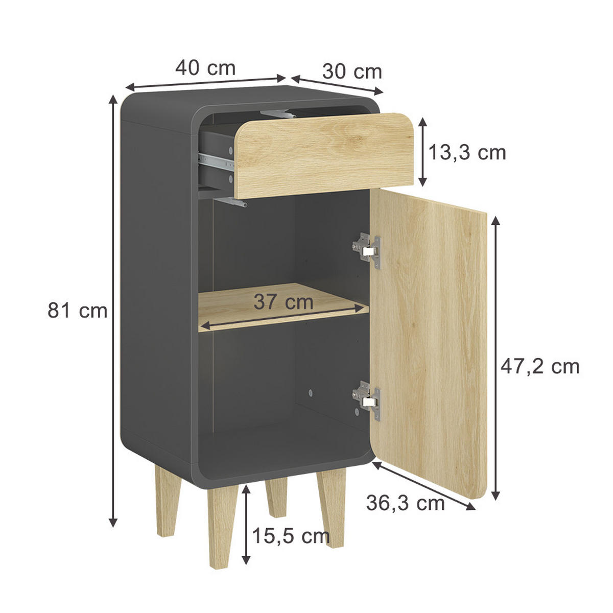 MIDISCHRANK Arla Anthrazit/Goldkraft Eiche 40 x 81 cm - Eichefarben/Anthrazit, Holzwerkstoff (40/81/30cm) - Vicco