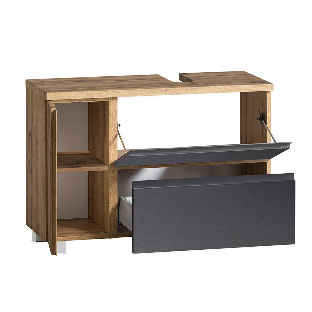 BADMÖBEL-SET 3-TLG. Vasto-03 - Grau, Holzwerkstoff (165/200/35cm) - Lomado