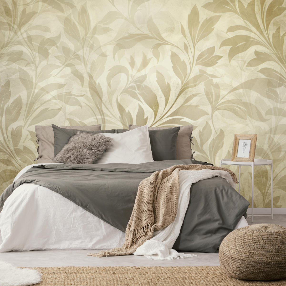 FOTOTAPETE für Schlafzimmer Blätter Pflanzen Natur Beige Vintage 300x210 - Beige/Braun, Papier (300/210cm) - Muralo