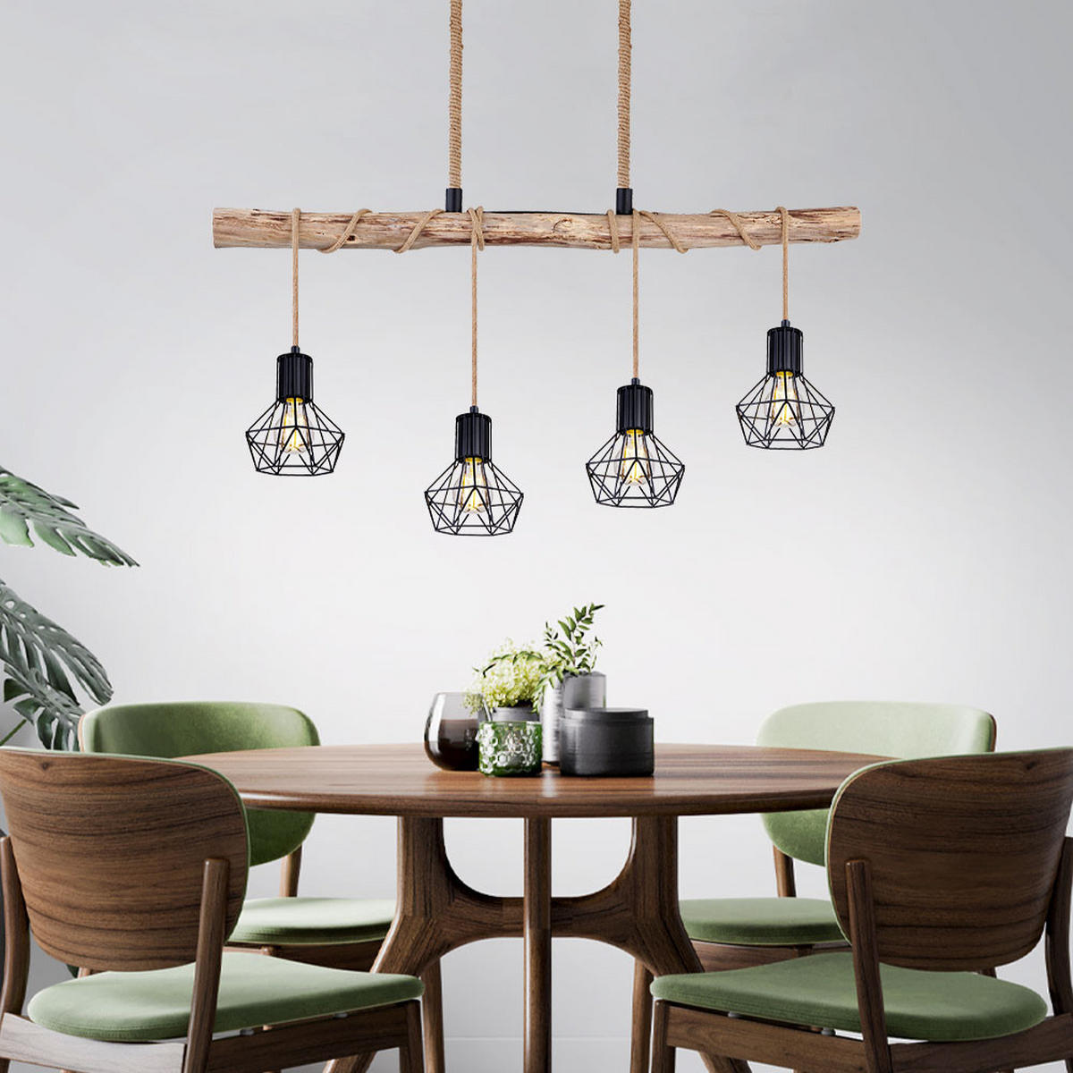 HÄNGELEUCHTE Metall Braun Holzoptik - Braun, Holz (100/15/120cm) - Globo Lighting