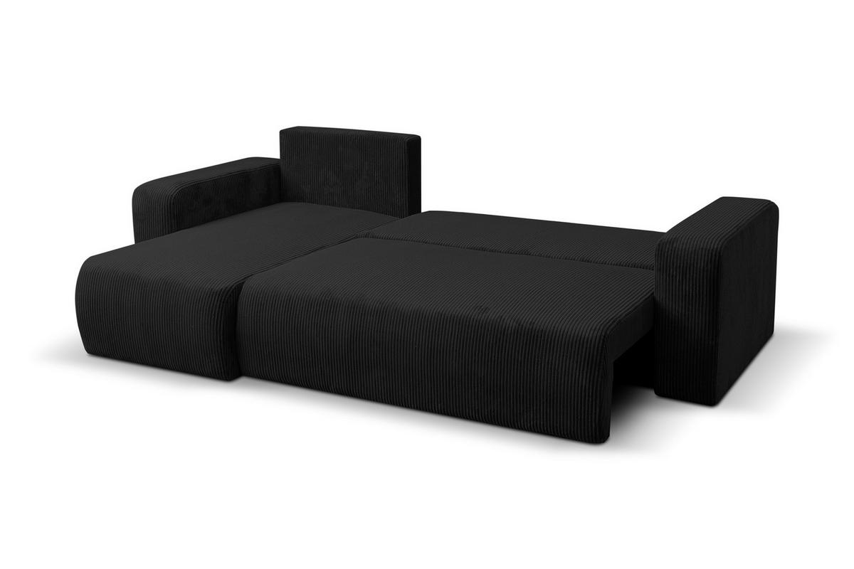 ECKSOFA LUNA mit Schlaffunktion und Bettkasten Cord-Stofff (Schwarz) - Schwarz, Textil (244/142cm) - VENASI MÖBEL