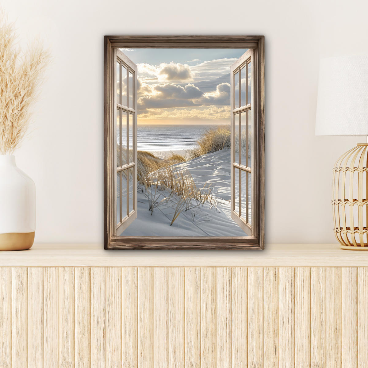 LEINWANDBILD Ausblick - Strand - Dünen - Meer - Natur 30x40 cm - Sandfarben, Textil (30/40cm) - MuchoWow