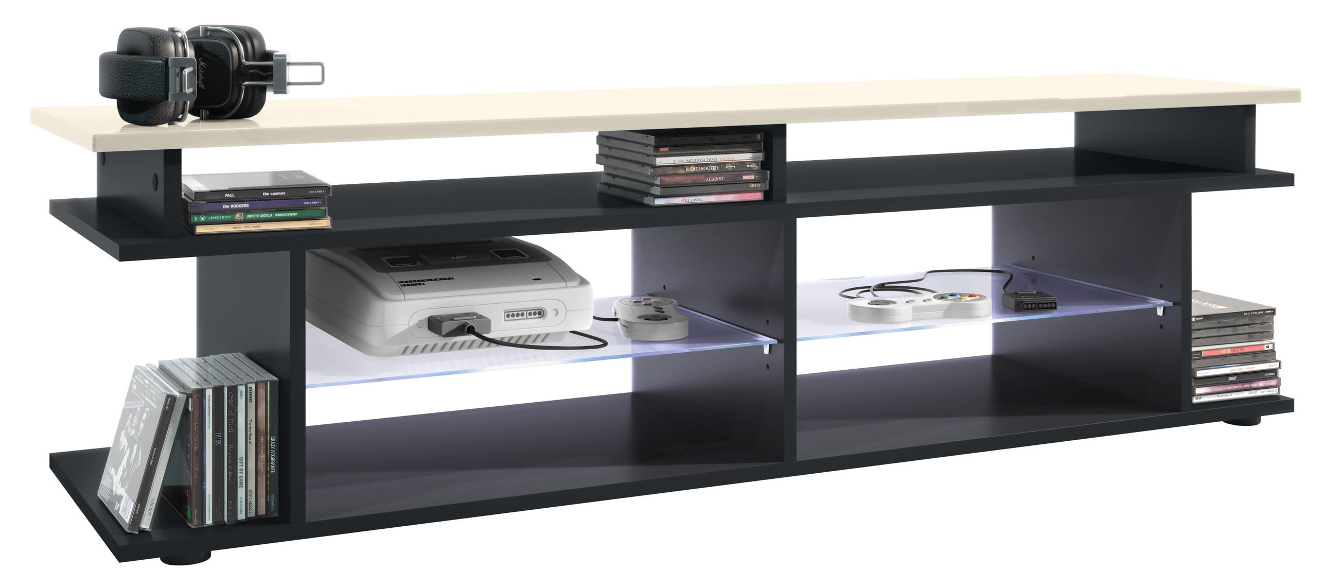 LOWBOARD Movie Platte des TV-Aufsatzes in Creme Hochglanz - Creme, Holzwerkstoff (138.5/39/37.5cm) - Vladon