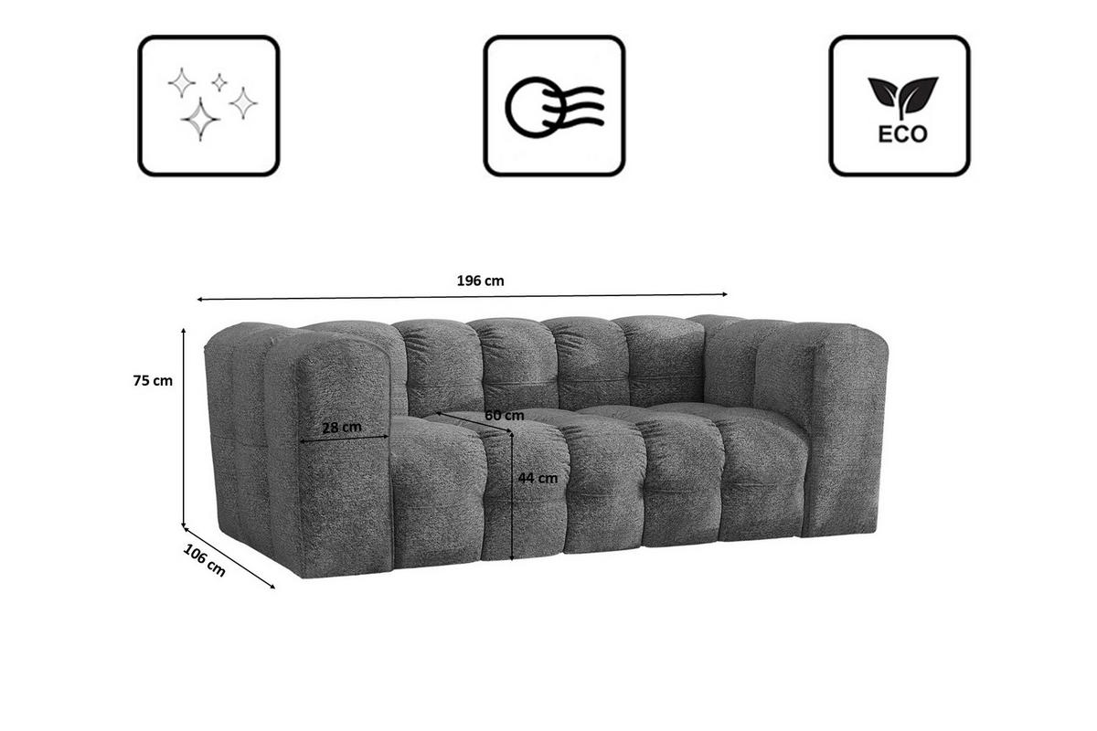 SOFA 2-Sitzer, Komfort, BALOO, stoff Schenille & Bouclé, Anthrazit - Anthrazit, Holz (196/75/106cm) - Kaiser Möbel