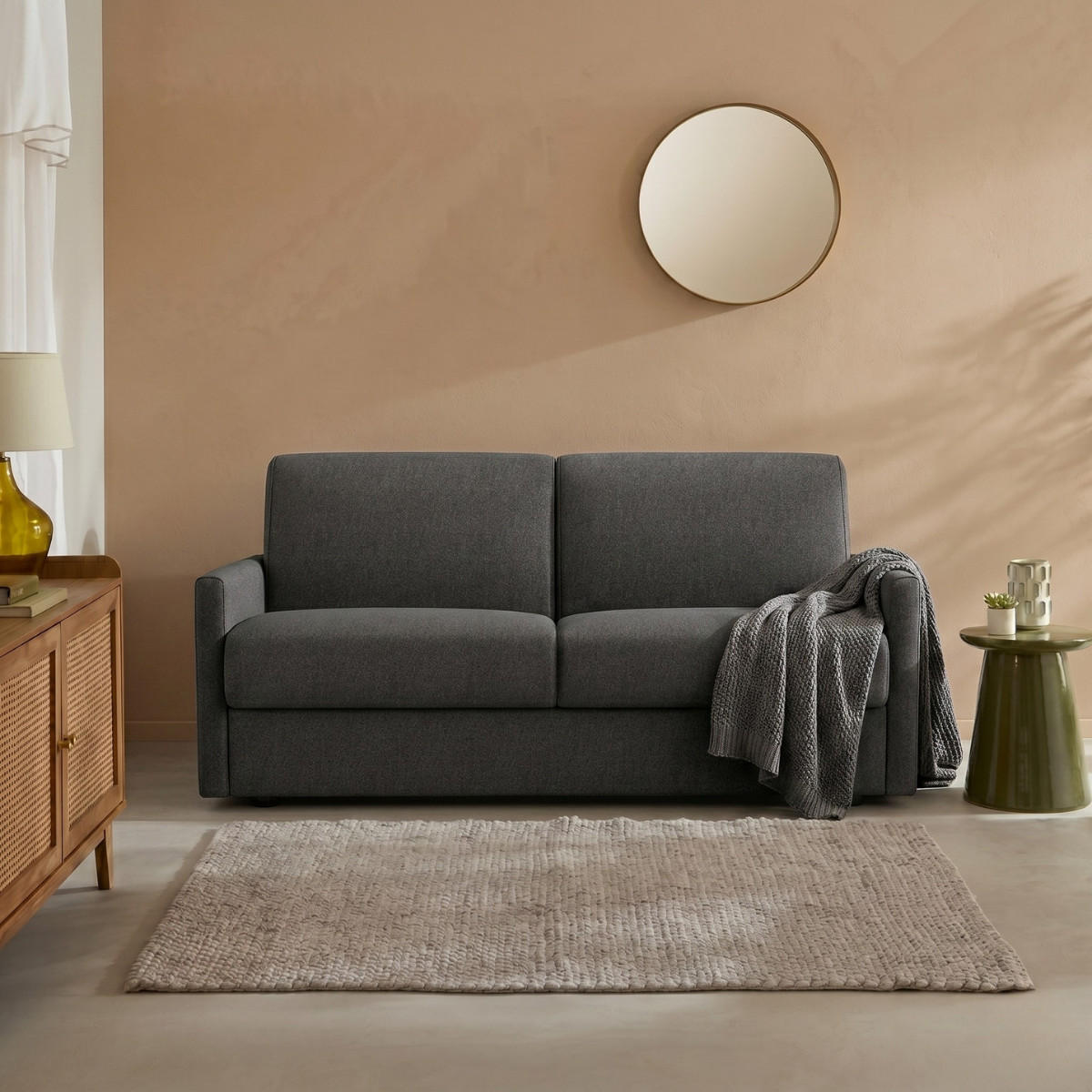 SOFA 3 sitzer aus stoffumwandelbar lucia 175/100/87 cm - Anthrazit, Holz (175/87/100cm) - Calicosy