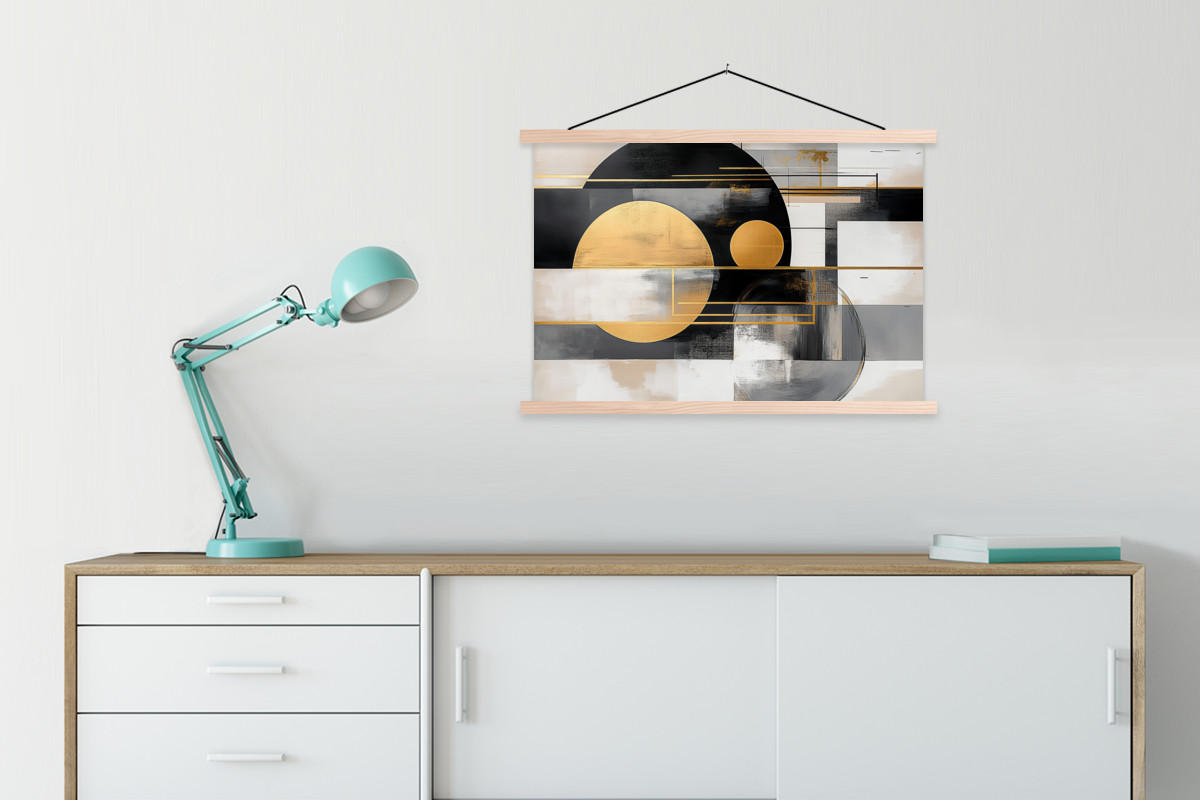 POSTER Abstrakt - Gold - Silber - Formen - Ästhetisch - Modern 90x60 cm - Goldfarben, Textil (90/60/0.15cm) - MuchoWow