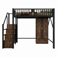 HOCHBETT mit Kleiderschrank und Aufbewahrungsleiter 140x200 cm Schwarz - Schwarz, Metall (140/200cm) - Meubliv