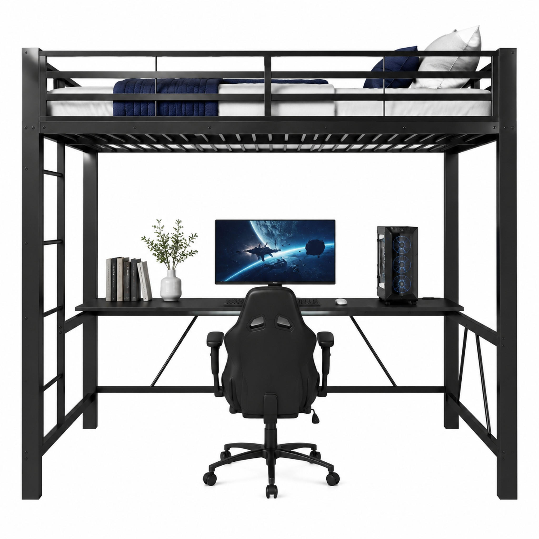 HOCHBETT mit Schreibtisch 160x200 cm Metall Schwarz - Schwarz, Metall (160/200cm) - Meubliv