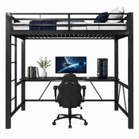 HOCHBETT mit Schreibtisch 160x200 cm Metall Schwarz - Schwarz, Metall (160/200cm) - Meubliv