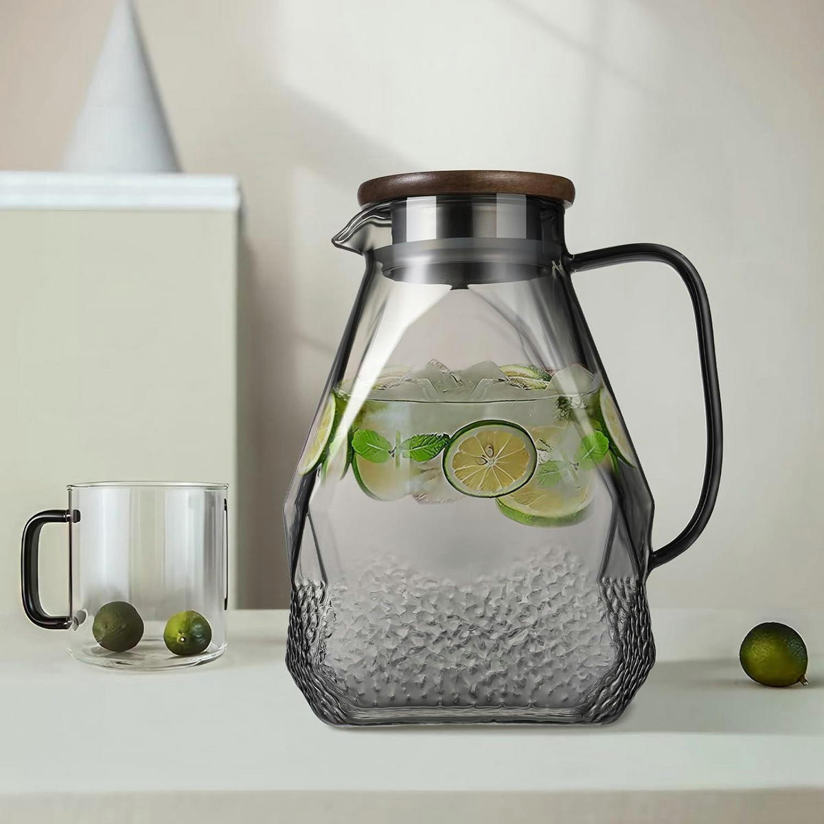 GLASKARAFFE 1.8L mit Deckel für Kühlschranktür Schwarz - Transparent, Glas (8/8cm)