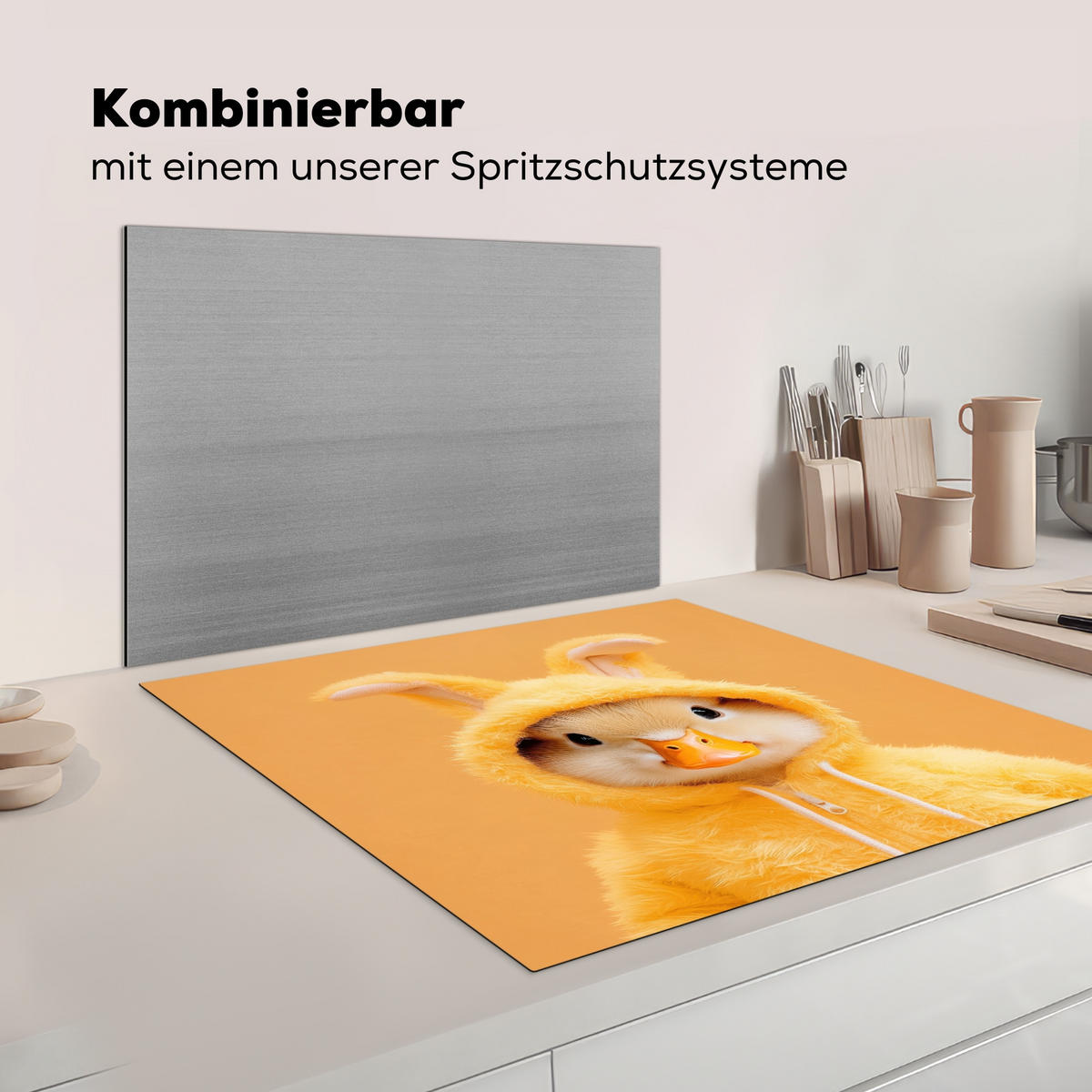 HERDABDECKPLATTE Osterhase - Kostüm - Ente Induktionsmatte 78x78 cm - Gelb, Kunststoff (78/78/0.2cm) - MuchoWow