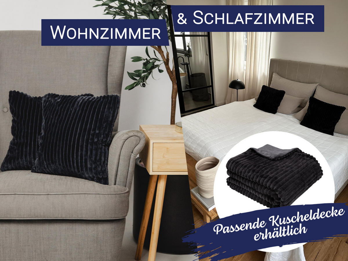 KISSENBEZUG, 2er-Set, 40 x 40 cm, 100% Polyester, Schwarz - Schwarz, Textil (40/40cm) - Zollner