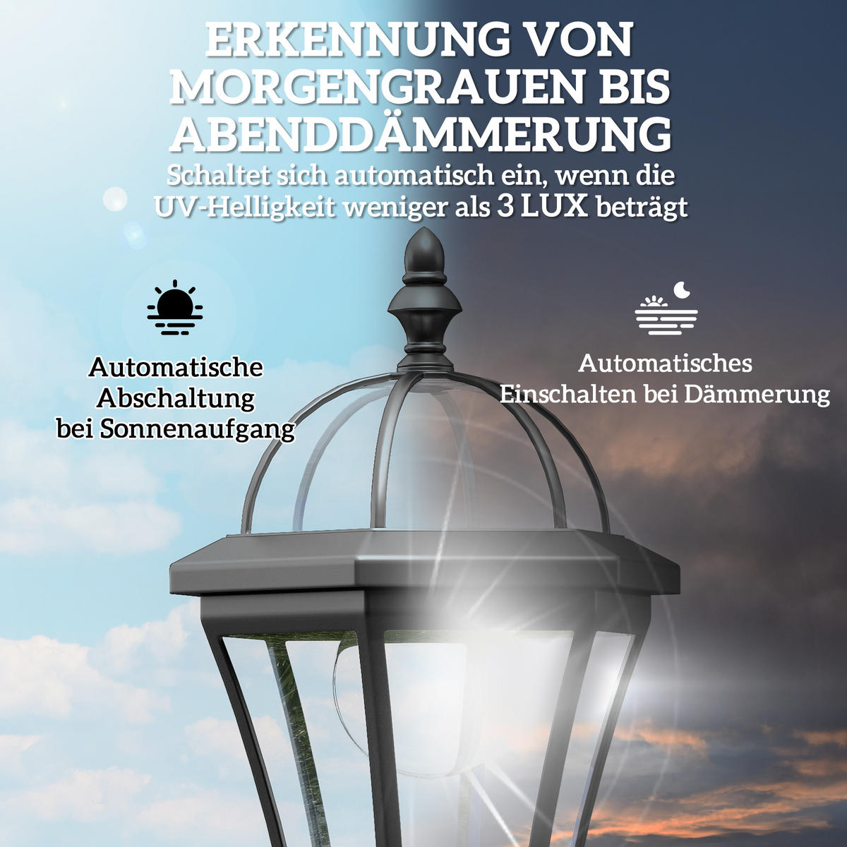 SOLAR Gartenlaterne 2er Set LED Laterne Gartenleuchte 6 Stdn. ABS H129cm - Schwarz, Kunststoff (18.5/18.5/129cm) - Outsunny