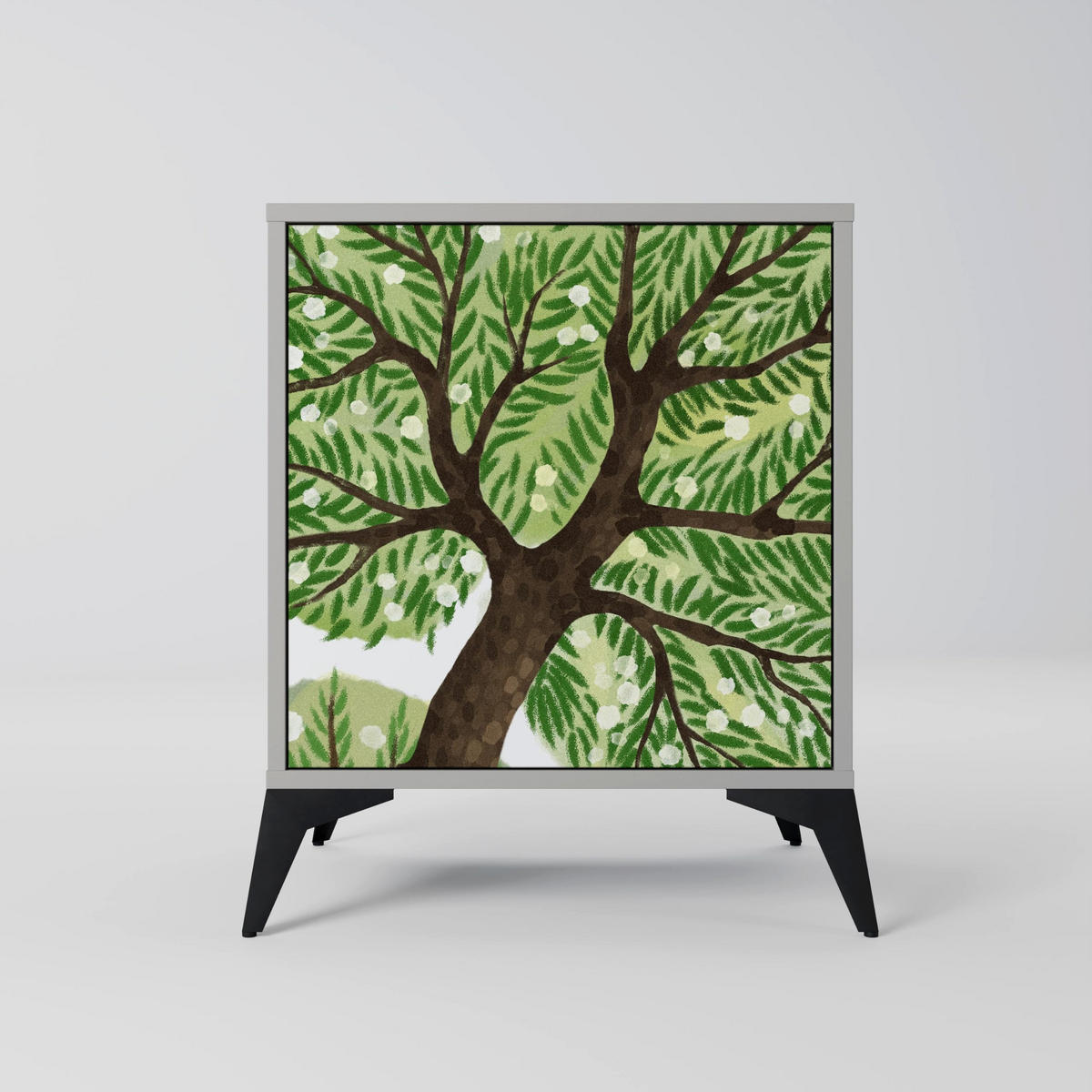 SIDEBOARD WILDERNESS DASH, Grau, 57,5x42x72,5 cm, Schwarze Metallfüße - Multicolor/Schwarz, Holzwerkstoff/Metall (57.5/72.5/42cm) - SpaceRebels