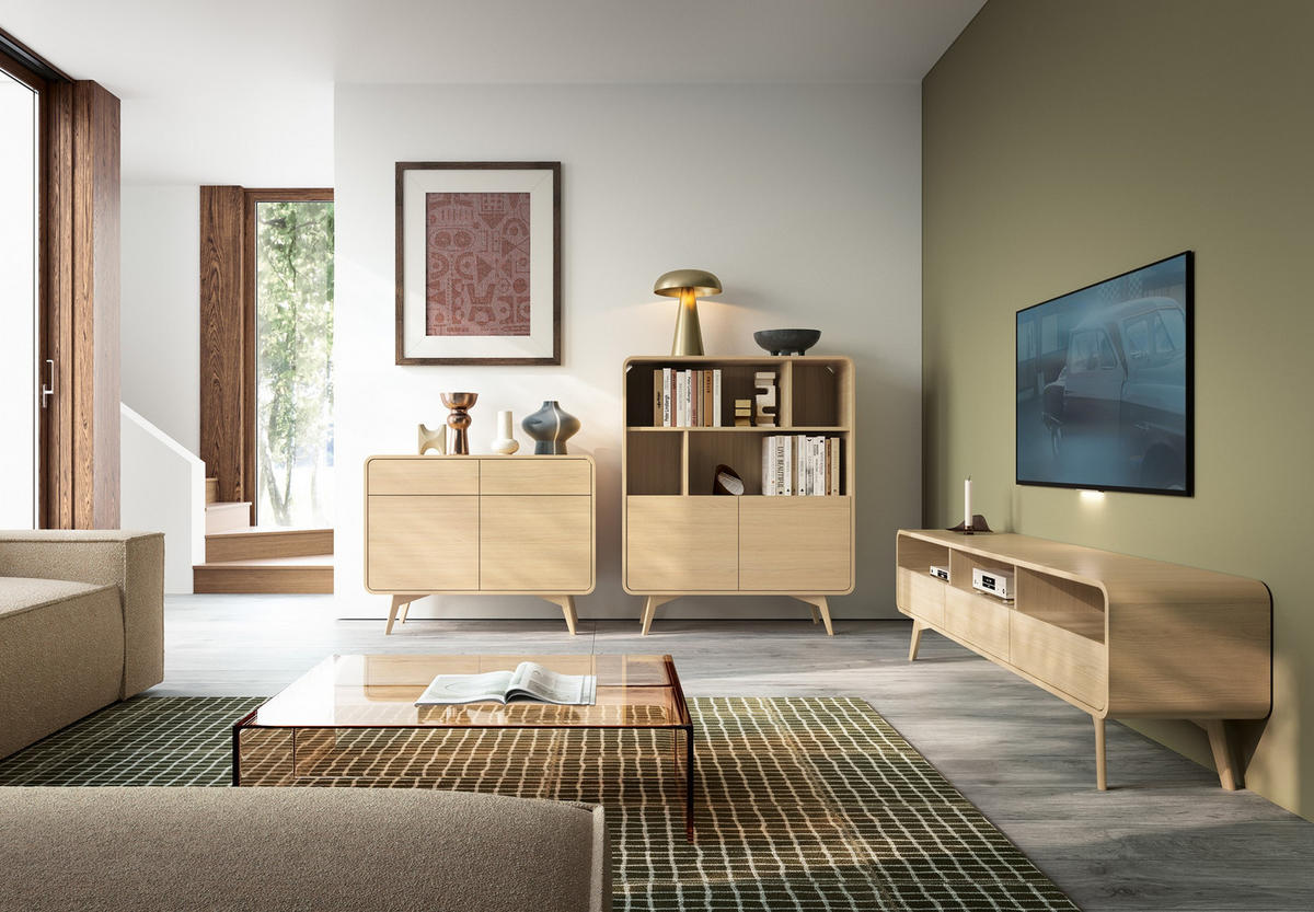 TV-SCHRANK Velion Vincenza Eiche, mit Schubladen - Eichefarben, Holzwerkstoff (180/53/39cm) - Bettso