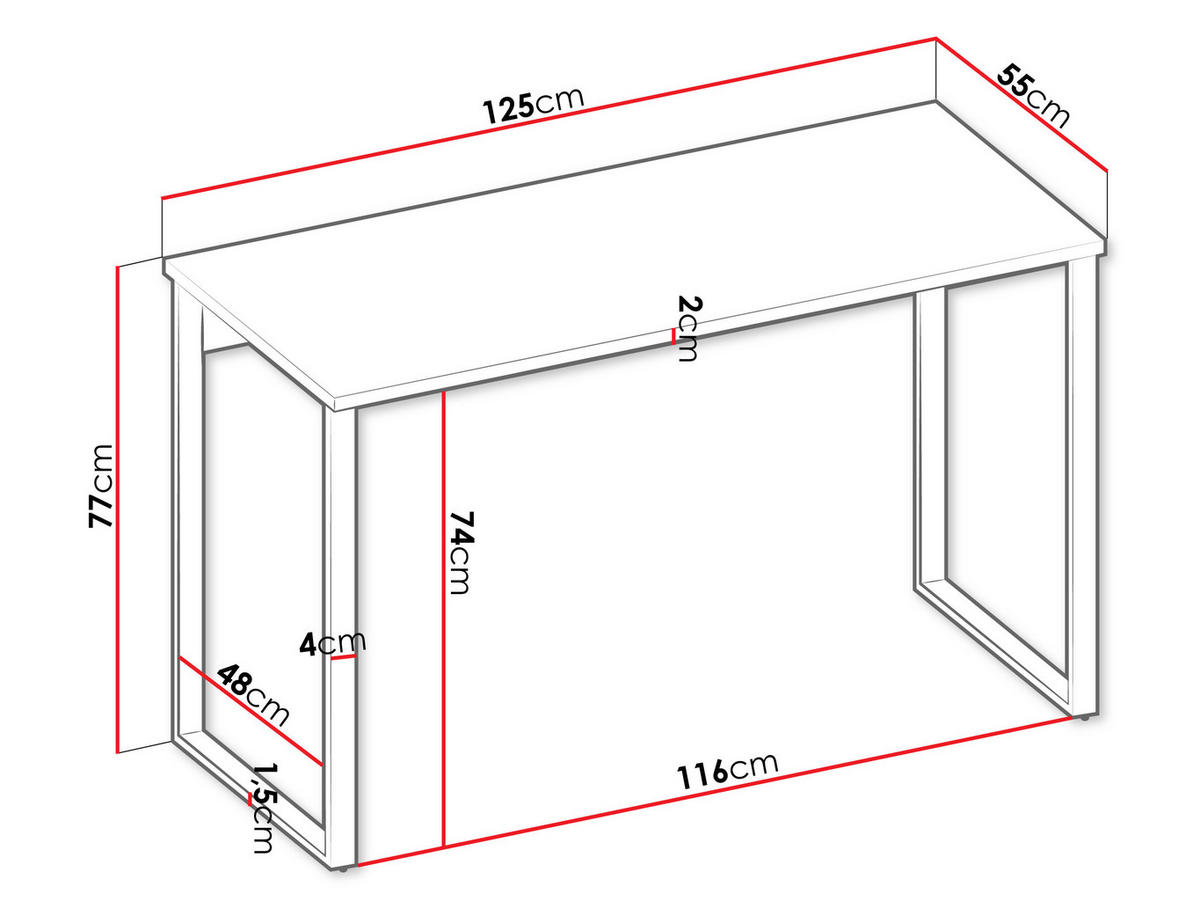 SCHREIBTISCH Sigma SG08 - Kaschmir/Schwarz, Holzwerkstoff/Metall (55/125/77cm) - MIRJAN24
