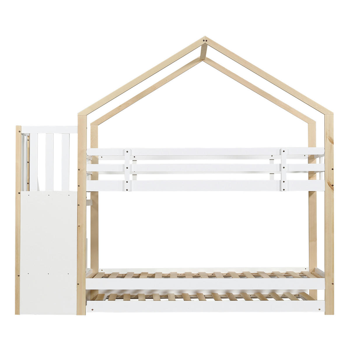 ETAGENBETT 90/200 cm in Natur/Weiß mit Ausziehbett und Treppe mit 4 Schubladen - Weiß, Holz (90/200cm) - OKMYHOME