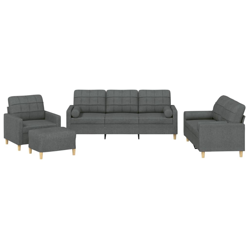 SOFAGARNITUR 4-TLG. Mit Kissen Dunkelgrau Stoff - Grau, Textil (50/41/60cm) - vidaXL
