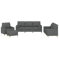 SOFAGARNITUR 4-TLG. Mit Kissen Dunkelgrau Stoff - Grau, Textil (50/41/60cm) - vidaXL