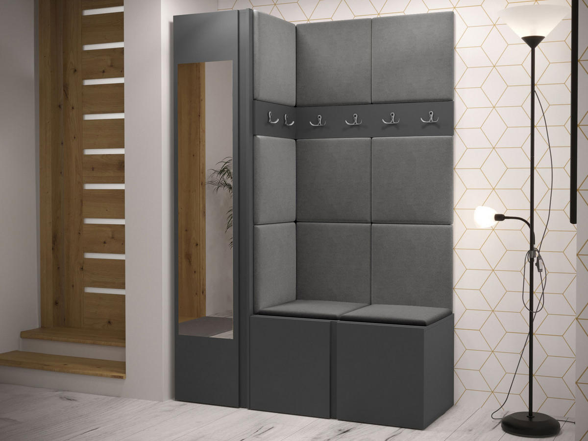 GARDEROBEN-SET Orion X - Graphitfarben/Grau, Holzwerkstoff/Kunststoff (124/186/46cm) - MIRJAN24