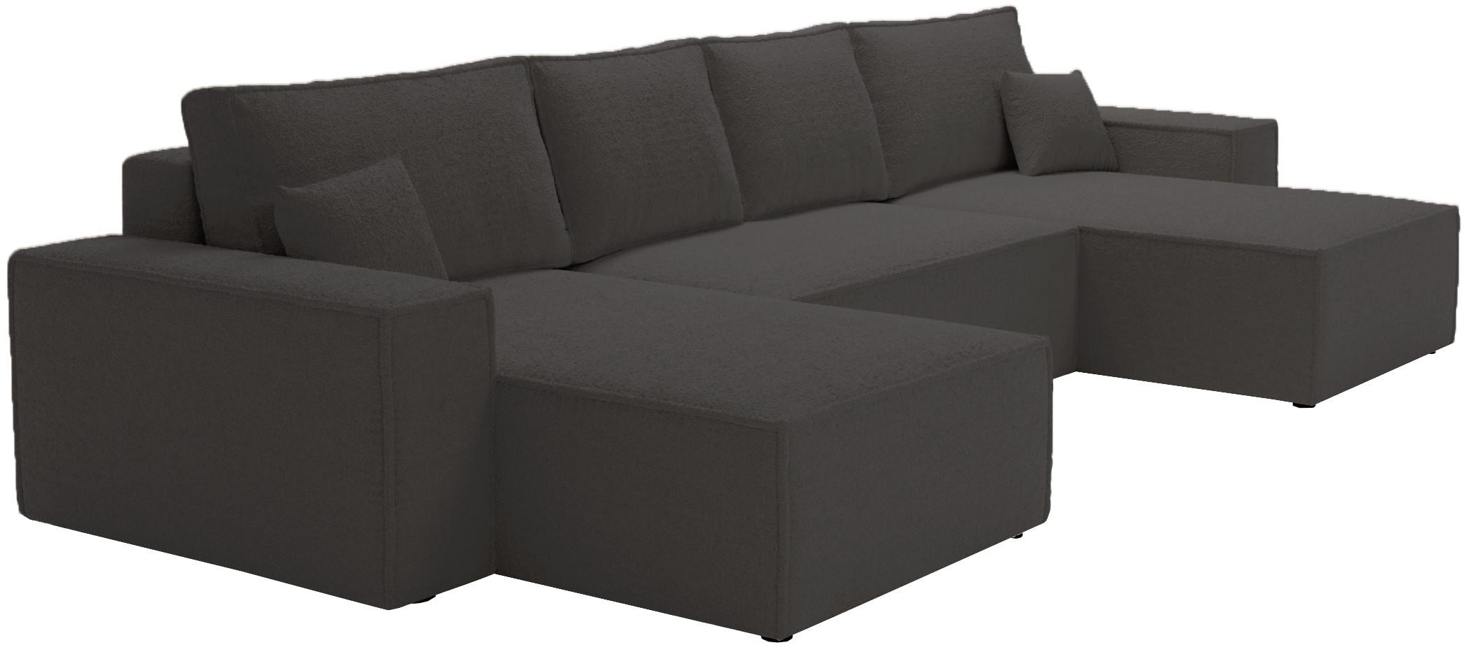 ECKCOUCH Bergamo U Bouclé mit Schlaffunktion, 380 cm, Schwarz - Schwarz, Holz (377/189cm) - Emporius