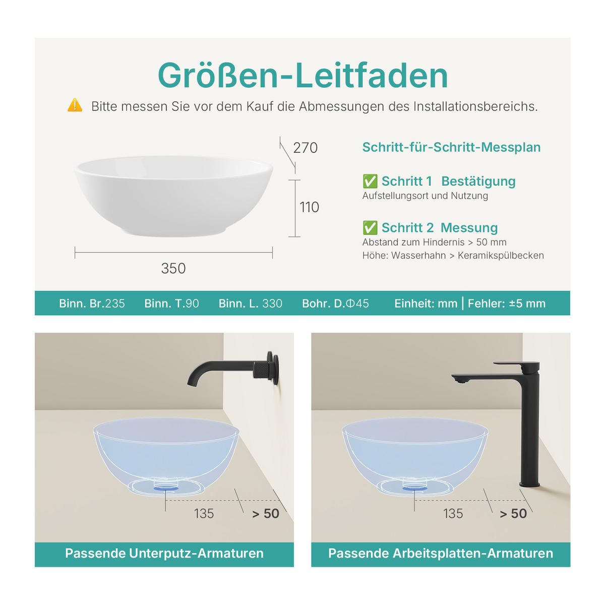 WASCHBECKEN mit pflegeleichter Oberfläche Weiß 35 / 27 / 11 cm - Weiß Hochglanz, Keramik (27/11/35cm) - EMKE