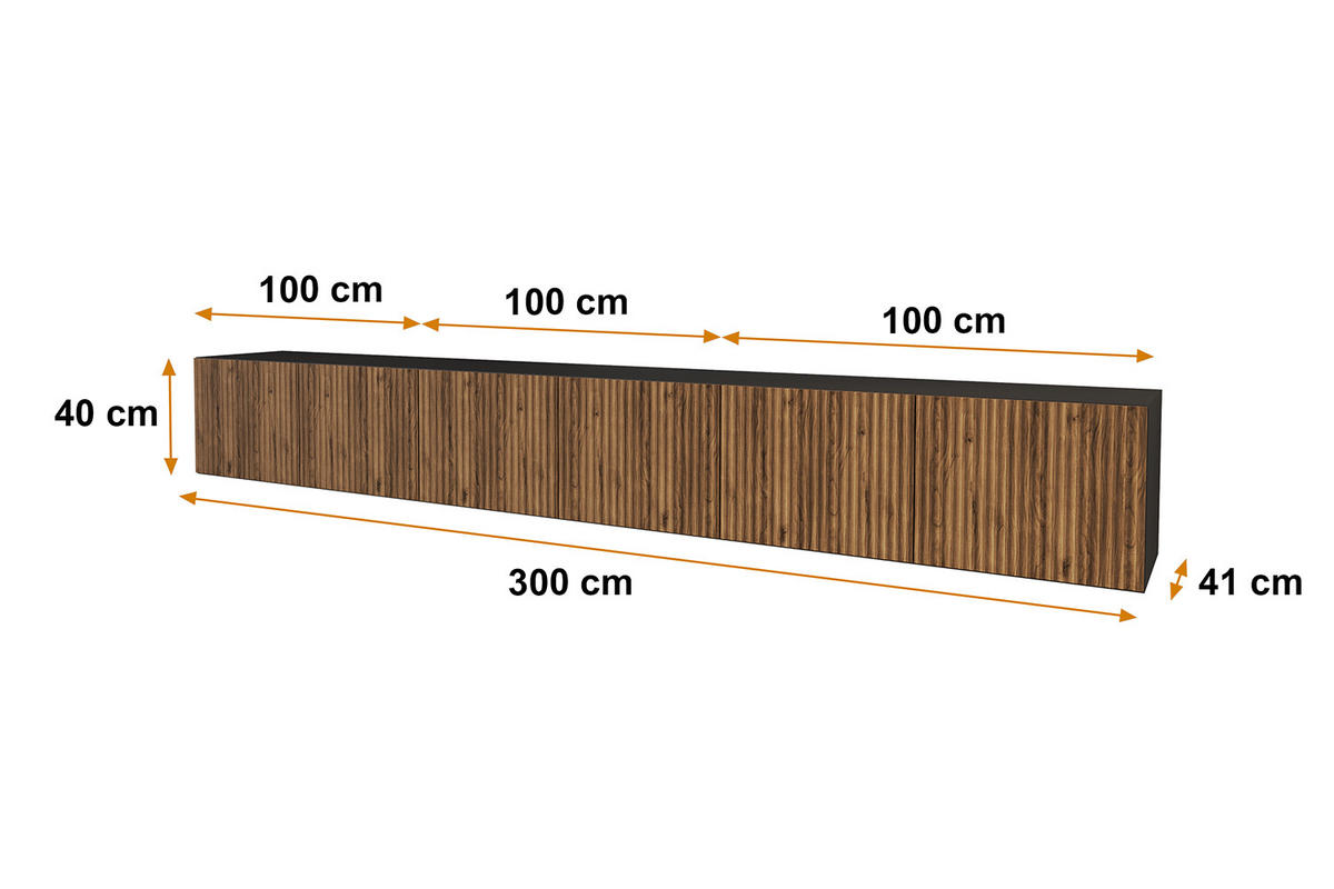 LOWBOARD NOA-2-W 3x100x40x41 cm - Schwarz / Katania - Eiche Wotan, Holzwerkstoff (300/40/41cm) - ALTDECOR