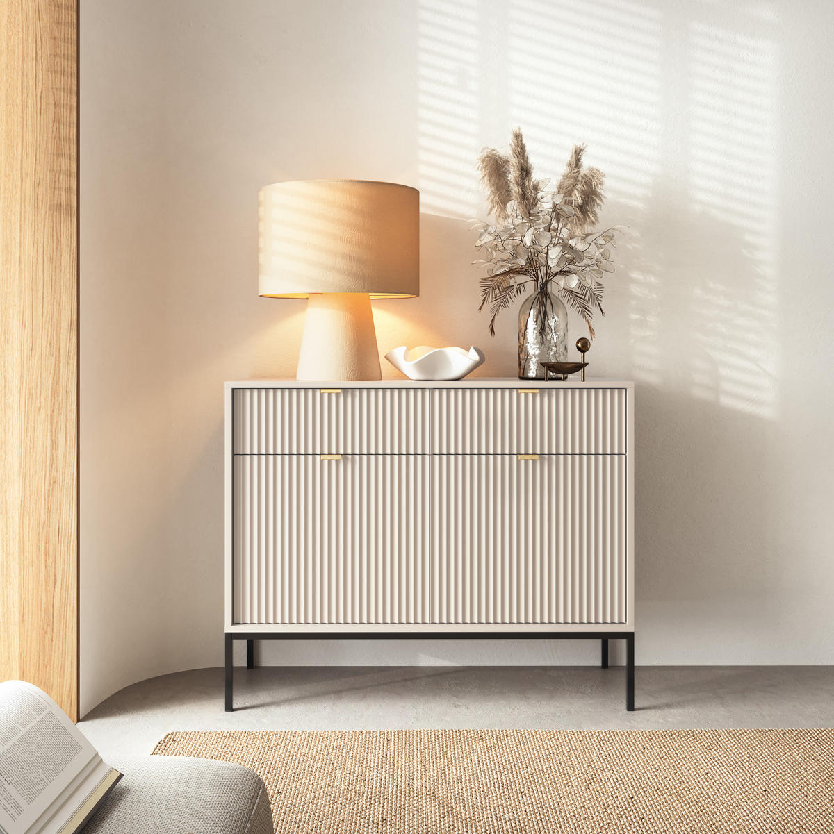 SIDEBOARD STELLARE 104/83/39cm mit 2 Schubladen 2 Türen Kaschmir - Kaschmir/Goldfarben, Holzwerkstoff (104/83/39cm) - MASSENO