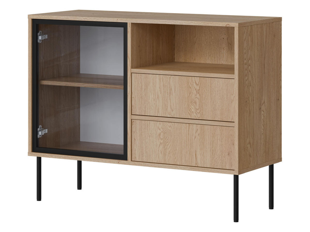 KOMMODE Domi 100 1D2S - Eichefarben/Schwarz, Holzwerkstoff/Metall (100/80/40cm) - MIRJAN24