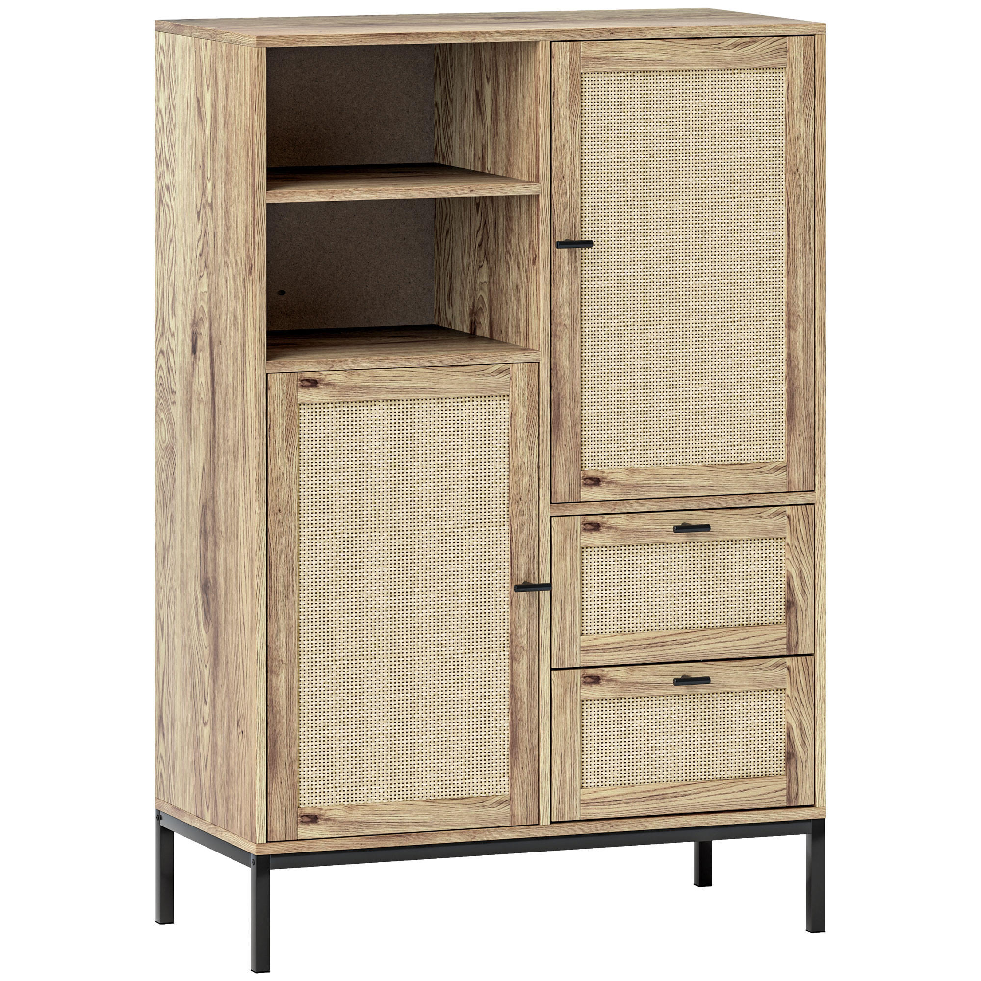 KOMMODE mit Rattan-Türen, Metallrahmen - Naturfarben, Holzwerkstoff (80/120/40cm) - HOMCOM