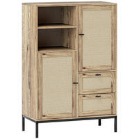 KOMMODE mit Rattan-Türen, Metallrahmen - Naturfarben, Holzwerkstoff (80/120/40cm) - HOMCOM