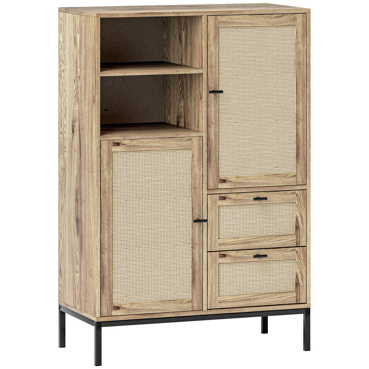KOMMODE mit Rattan-Türen, Metallrahmen - Naturfarben, Holzwerkstoff (80/120/40cm) - HOMCOM