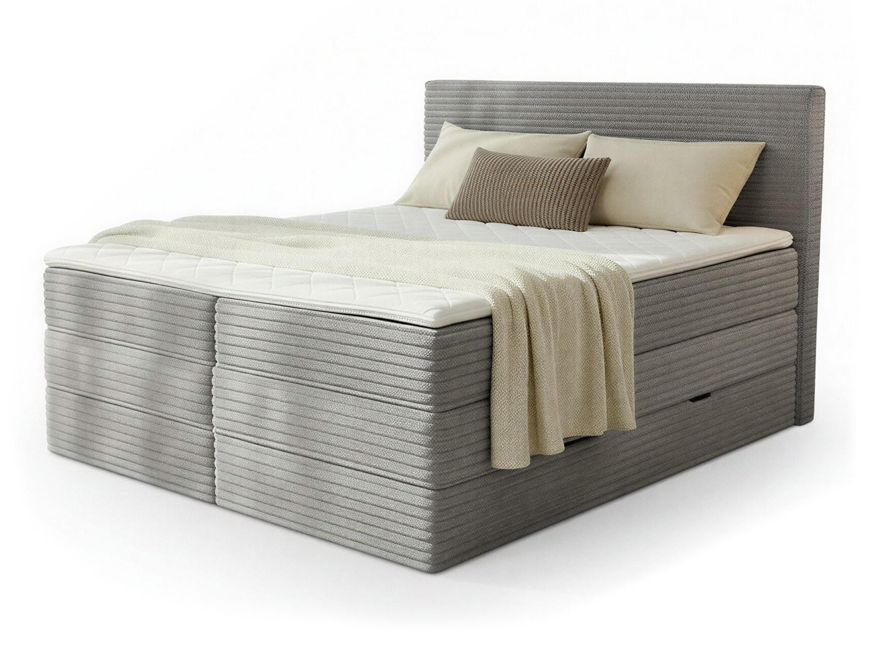 BOXSPRINGBETT Mollo Max - 160x200 - grau (Tilia 86, Cord) - Schwarz/Grau, Holz/Holzwerkstoff (160/200cm) - Sofnet