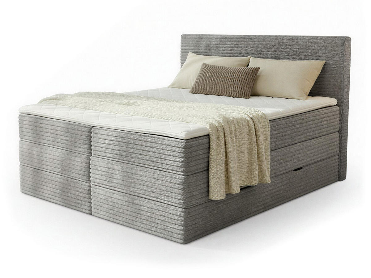 BOXSPRINGBETT Mollo Max - 140x200 - grau (Tilia 86, Cord) - Schwarz/Grau, Holz/Holzwerkstoff (140/200cm) - Sofnet