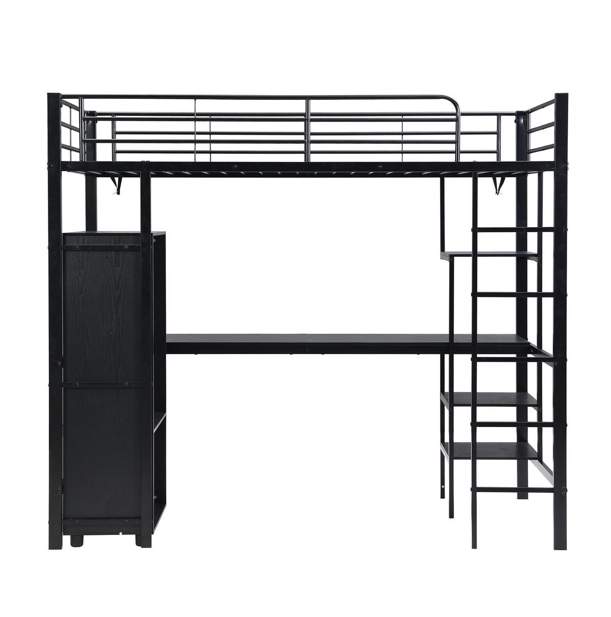 HOCHBETT 90/200 cm aus Metall mit Schreibtisch und Kleiderschrank - Schwarz, Metall (90/200cm) - BEAOK