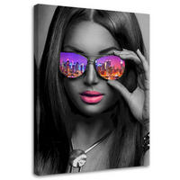 LEINWANDBILD Pop Art Mädchen mit Brille New York - Lila, Textil (70/100cm) - Feeby