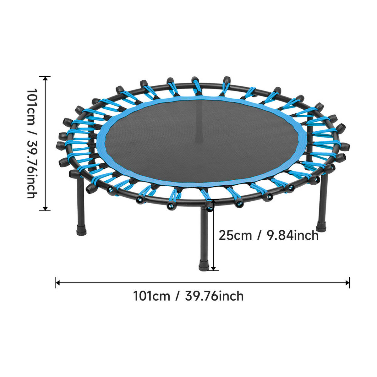 40-ZOLL-RUNDTRAMPOLIN mit Gummiseilen aus Stahl, Oxford-Gewebe, Gummiseile in Schwarz Blau Langlebig und sicher Stabil und leise 25 x 101 x 101cm - Blau, Metall (101/101cm) - Livingandhome