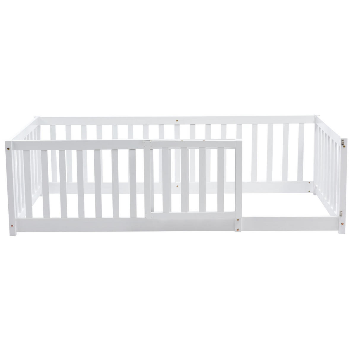 KINDERBODENBETT 90x200 cm in Weiß mit Zaun und Tür - Weiß, Holz (90/200cm) - IVMEU